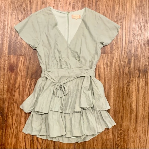 Altar’d State Allure Sea Green Tiered Ruffle Romper, size small - Picture 7 of 7
